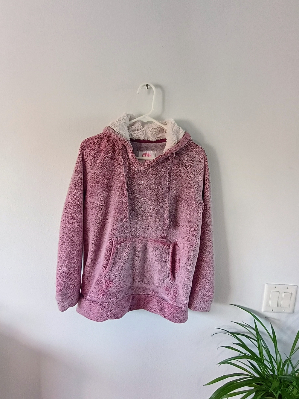 🩷 Members Mark Cozy Plush Pullover Small Wine Cream Sherpa Fleece Hoodie Soft F